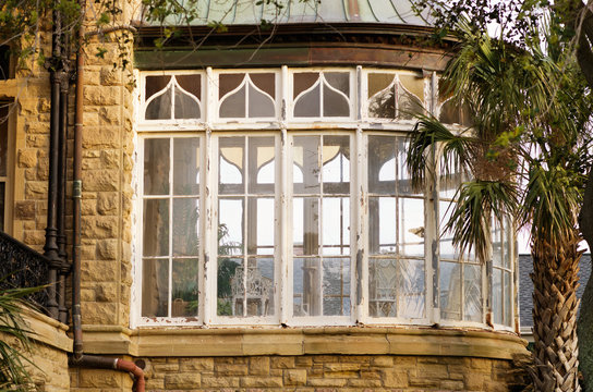 The Queen Anne Style Architecture Of Bishops Palace On Galveston Island, Texas.