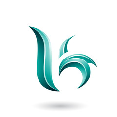 Naklejka premium Persian Green Glossy Leaf Shaped Letter B or K Illustration