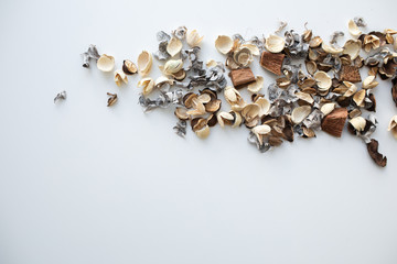Flowers composition. Frame made of dried rose flowers on white background. Flat lay, top view, copy space