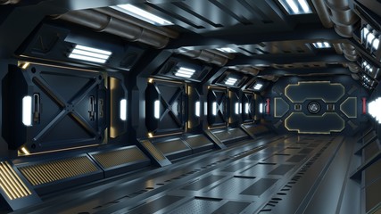 Science background fiction interior room sci-fi spaceship corridors yellow. © Vanitjan