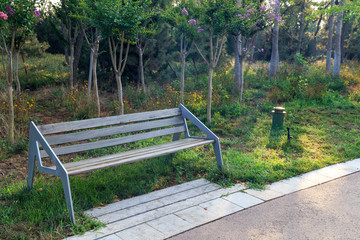 Fototapeta premium A bench in the park lawn