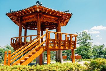 Korean traditional pavilion at Wangsong Lake park in Uiwang, Korea