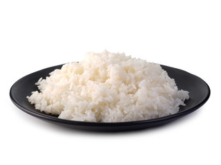 Plate of cooked white rice.