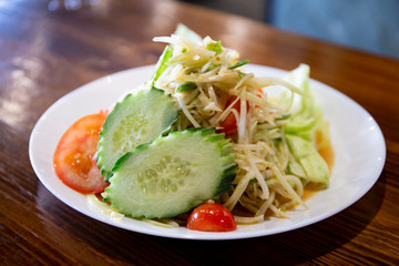 Papaya salad or Som Tum in Thai foods