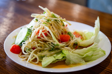 Papaya salad or Som Tum in Thai foods