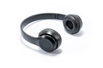 Wireless black headphones on white background.