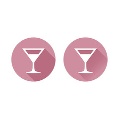 Cocktail or martini glass circle long shadow vector icon. Bar colorful symbol.