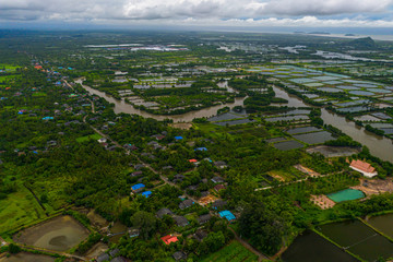 Aerial view of mangroves along the estuary in Chantaburi province, Thailand.