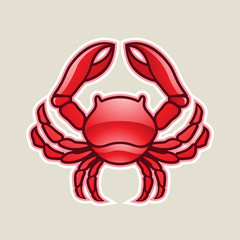 Red Glossy Crab or Cancer Icon Illustration