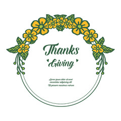 Lettering banner of thanksgiving with texture of yellow flower frame. Vector