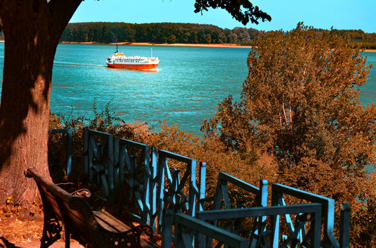 SHIP PASSING BY ON THE RIVER DANUBE 