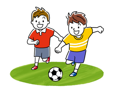 Illustration material: children playing soccer,football