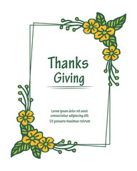 Template of poster thanksgiving, with artwork of yellow floral frame. Vector