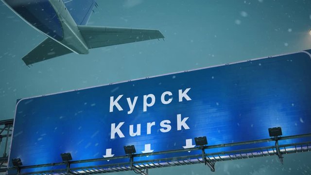 Airplane Takeoff Kursk in Christmas