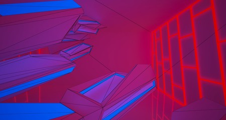 Fototapeta na wymiar Abstract architectural drawing white interior of a minimalist house with color gradient neon lighting. 3D illustration and rendering.
