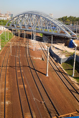Under construction railway bridge over the railway tracks.Horizontally.Vertically.