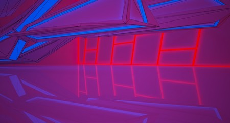 Obraz premium Abstract architectural drawing white interior of a minimalist house with color gradient neon lighting. 3D illustration and rendering.