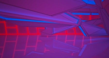 Abstract architectural drawing white interior of a minimalist house with color gradient neon lighting. 3D illustration and rendering.