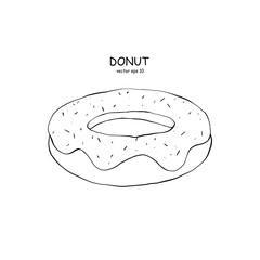 Hand drawn donut cake ink style outline monochrome vector eps10.