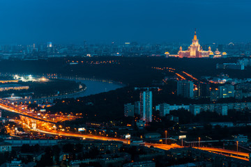 Moscow city illuminated at night