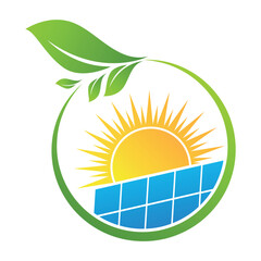 Solar panel sun logo template. Save Energy green power and natural electricity solar battery