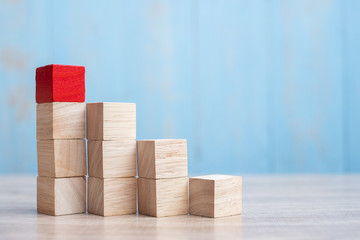 Red wooden block on the building. Business planning, Risk Management, Solution, strategy, different and Unique Concepts