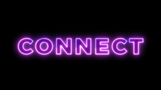 Neon light animation concept tex connect. Flat animation of UI element available in 4K FullHD and HD video 2D render footage on black background.	