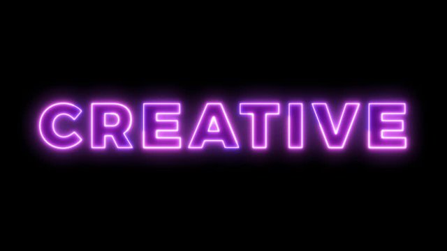 Neon light animation concept tex creative. Flat animation of UI element available in 4K FullHD and HD video 2D render footage on black background.	