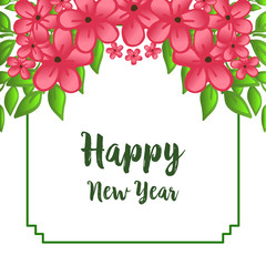 Template vintage card happy new year, with bright green leafy flower frame. Vector