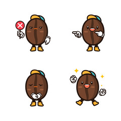 Collection of Kawaii coffee bean character in many pose