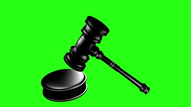 Gavel Hammered In Court Animated on alpha green screen chroma key background