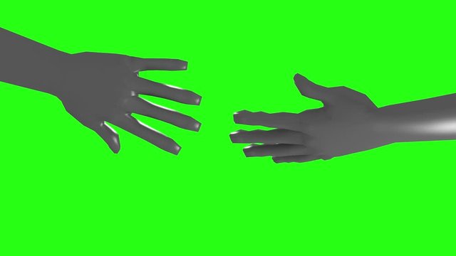 Hands approaching animation on alpha green screen chroma key background