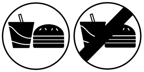A set of food and beverage sign, one is prohibited and one is not prohibited. Simply flat design isolated on white background. A symbolic icon graphic for web, logo, app, banner and etc.