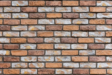 Closed up orange brick wall texture. Architectural material construction.