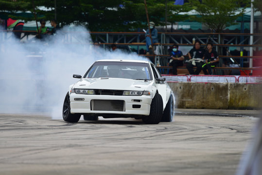 drift car with  smoke from burning tires
