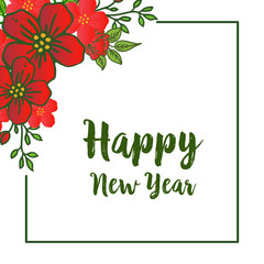 Wallpaper of red flower frame blossom, for elegant card happy new year. Vector