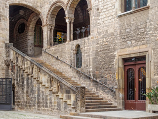 Fototapeta na wymiar Stairs in the courtyard of the Episcopal Palace - Barcelona, Catalonia, Spain
