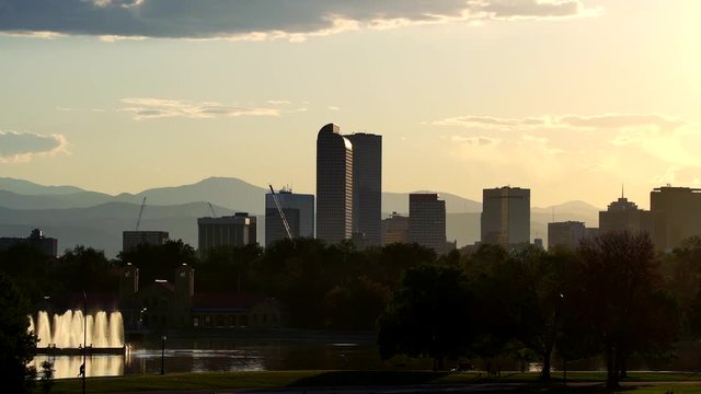 Denver skyline as seen from the City Park - Slow Motion