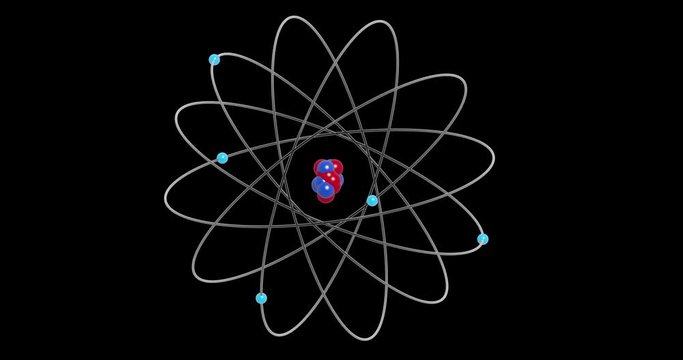 3D atom electrons Orbiting a Nucleus on a black background
