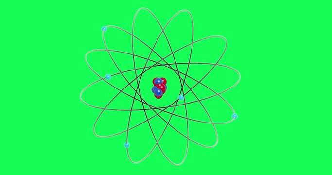 3D atom electrons Orbiting a Nucleus with green screen alpha channel