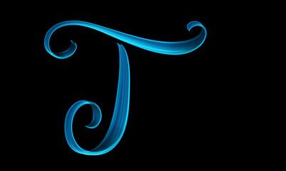 Capital letter T lettering 3d illustration isolated on black background