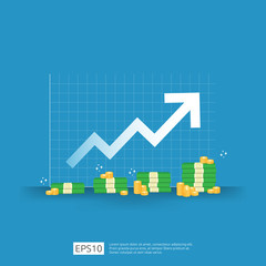 income salary rate increase. business profit growth margin revenue. Finance performance of return on investment ROI concept with arrow. cost sale icon. dollar symbol flat style vector illustration