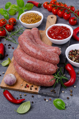 Raw sausage in a shell of intestines