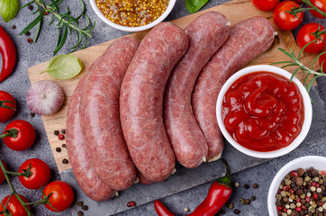 Raw sausage in a shell of intestines