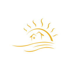 tropical summer beach house logo design template Vector illustration