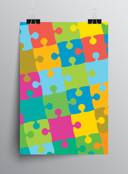 Vector jigsaw puzzle poster template on binders