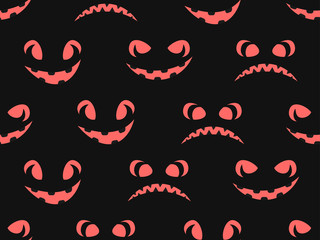 Scary face seamless pattern. Jack-o-lantern. Halloween background for greeting card. Vector illustration