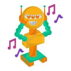 Fototapeta premium Happy robot toy with musical notes on a white background - Vector