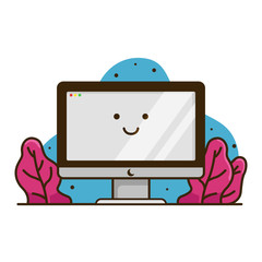 computer screen illustration with smile emoticons, computer vector, illustration for web and apps