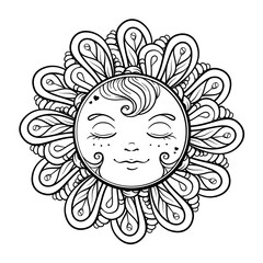 Ornamental sun coloring page.
